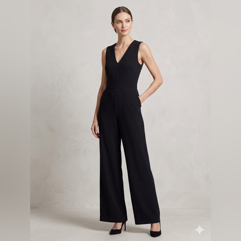 Classic V-Neck Wide-Leg Jumpsuit - Black